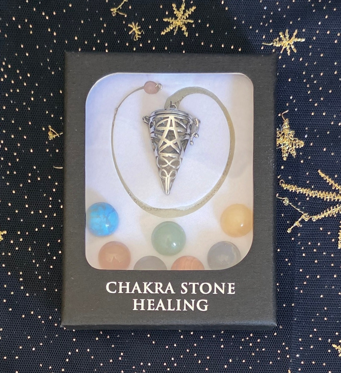Chakra Healing Pendulum Set – 7 Crystal Stones