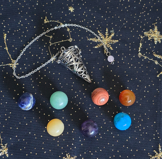 Chakra Healing Pendulum Set – 7 Crystal Stones
