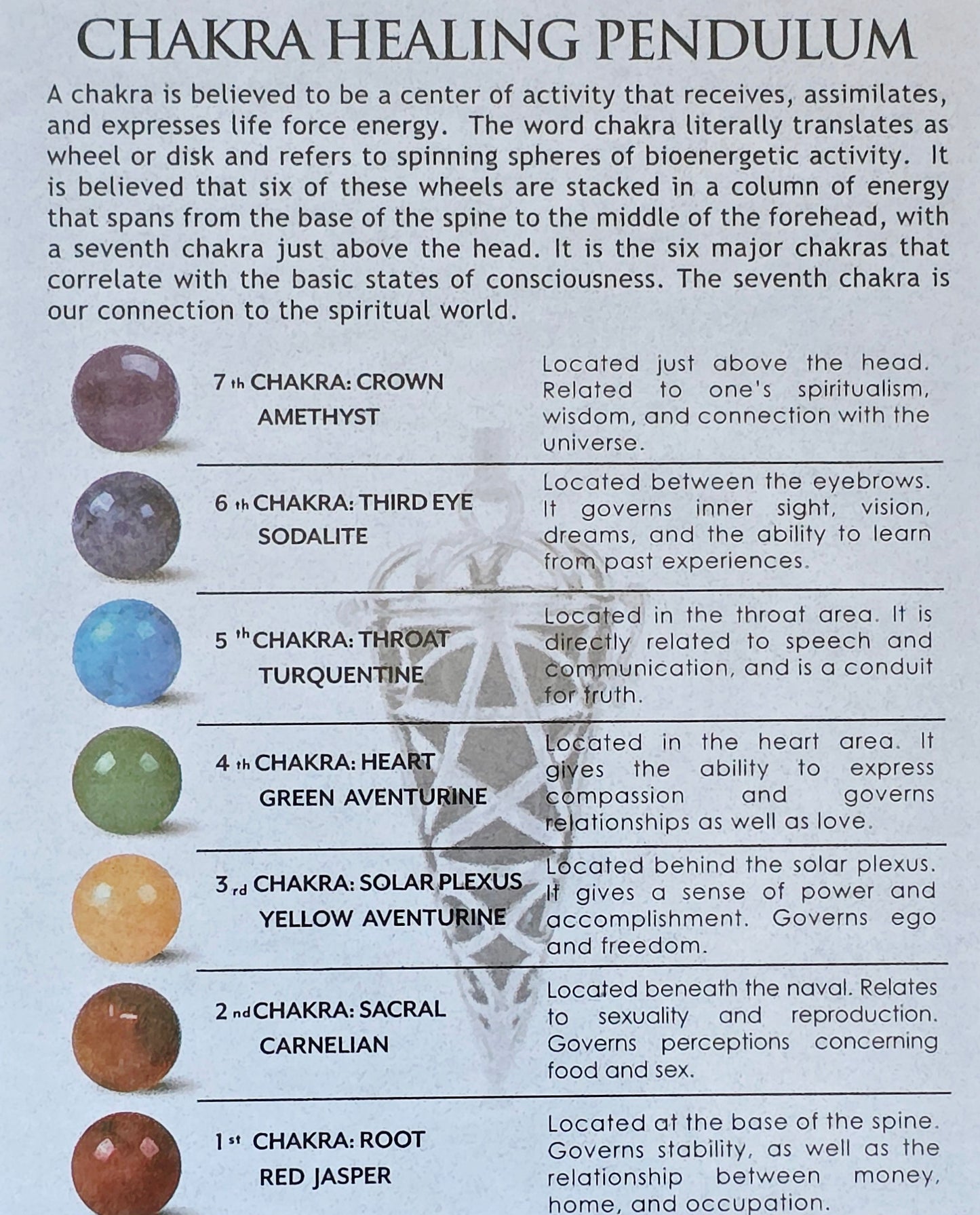 Chakra Healing Pendulum Set – 7 Crystal Stones