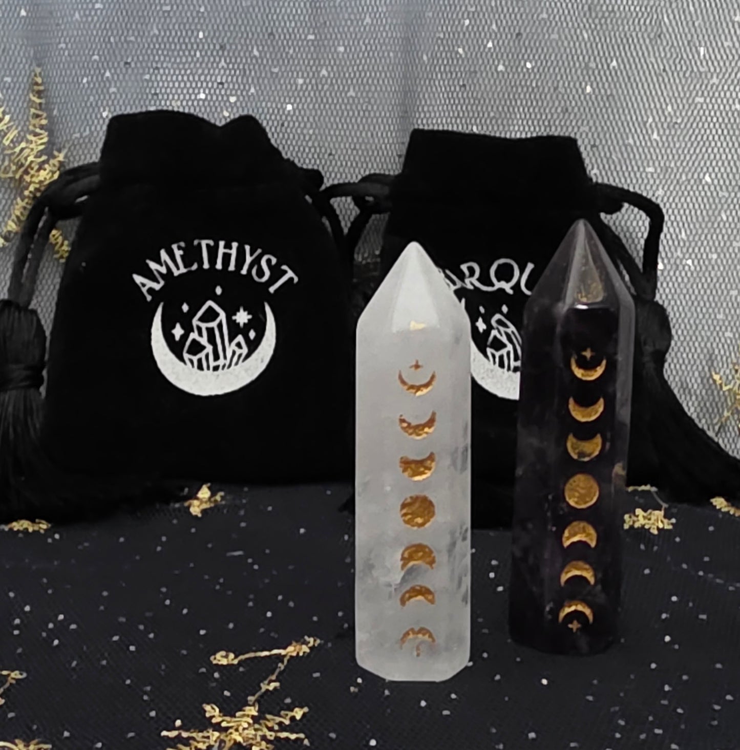 Clear Quartz or Amethyst Crystal Point with Velvet Bag – 5cm Polished Tower for Energy, Clarity & Healing