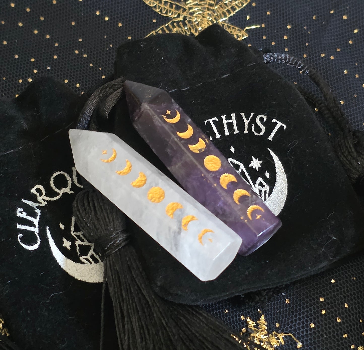 Clear Quartz or Amethyst Crystal Point with Velvet Bag – 5cm Polished Tower for Energy, Clarity & Healing