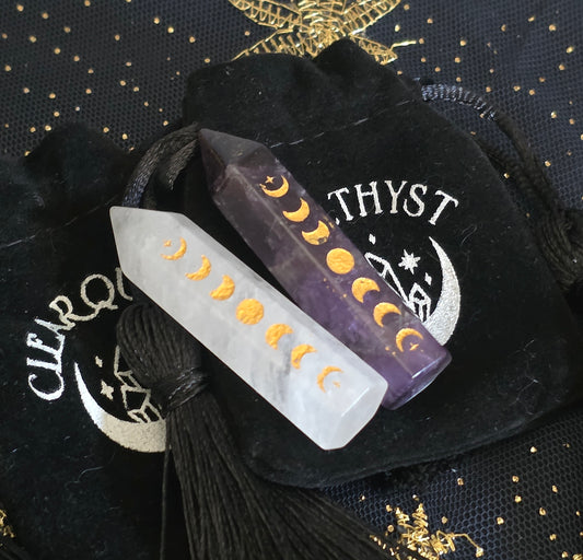 Clear Quartz or Amethyst Crystal Point with Velvet Bag – 5cm Polished Tower for Energy, Clarity & Healing
