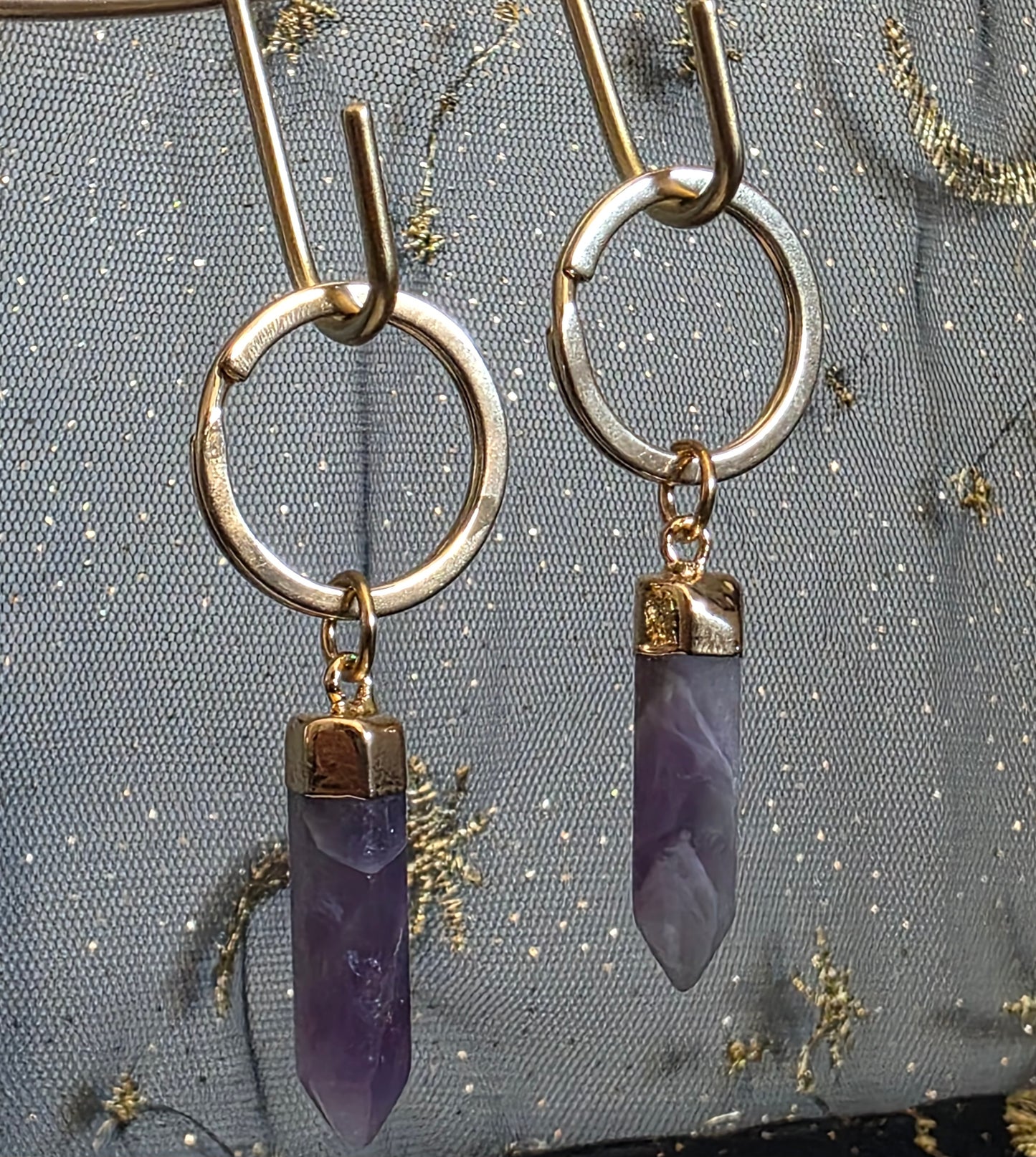 Clear Quartz or Amethyst Natural Crystal Key Ring
