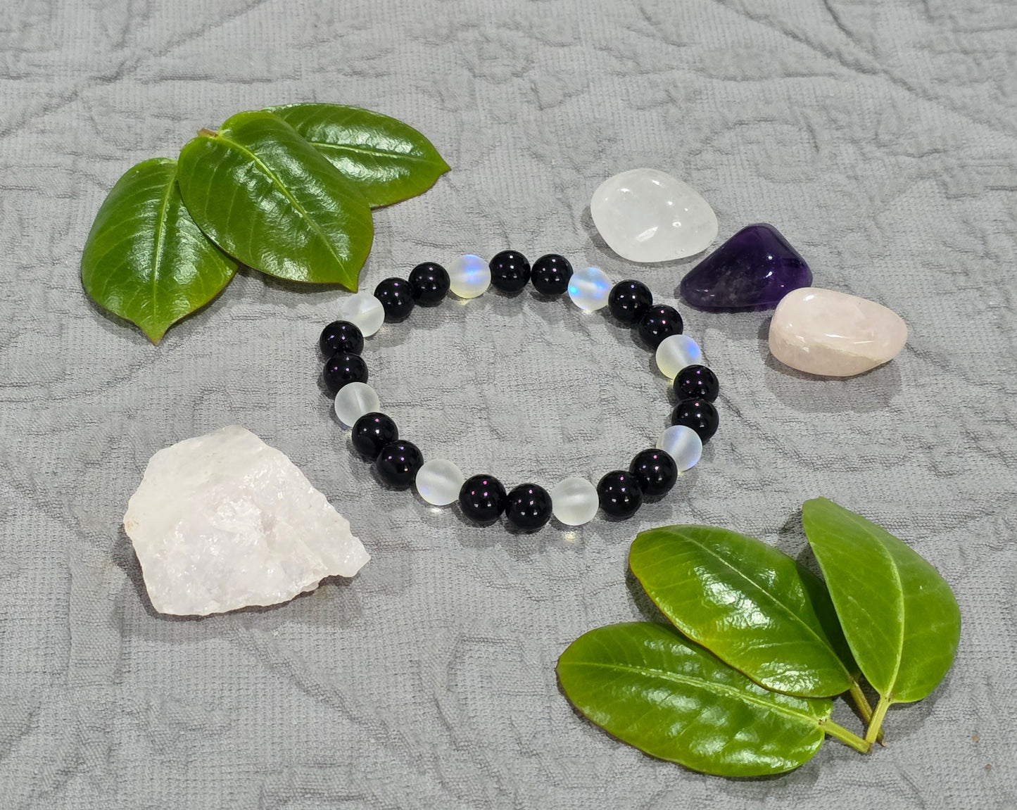 Intuition & Protection Bracelet | Moonstone & Black Obsidian
