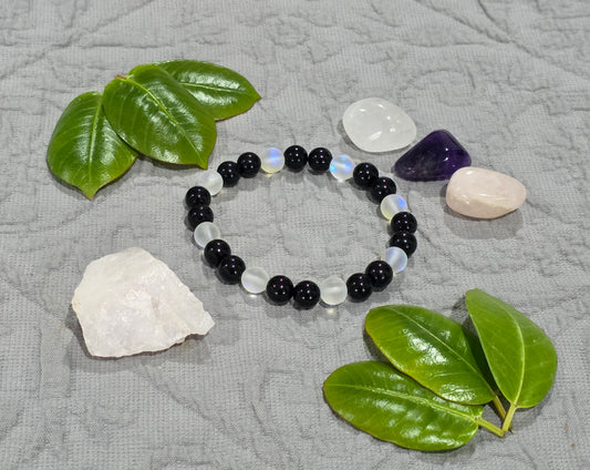 Intuition & Protection Bracelet | Moonstone & Black Obsidian