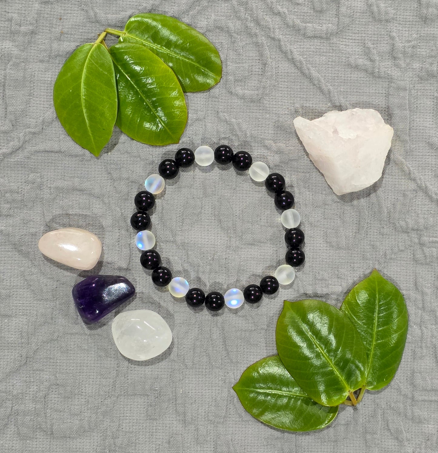 Intuition & Protection Bracelet | Moonstone & Black Obsidian