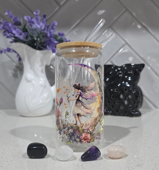 Fairy Glass Tumbler - 16oz with Bamboo Lid