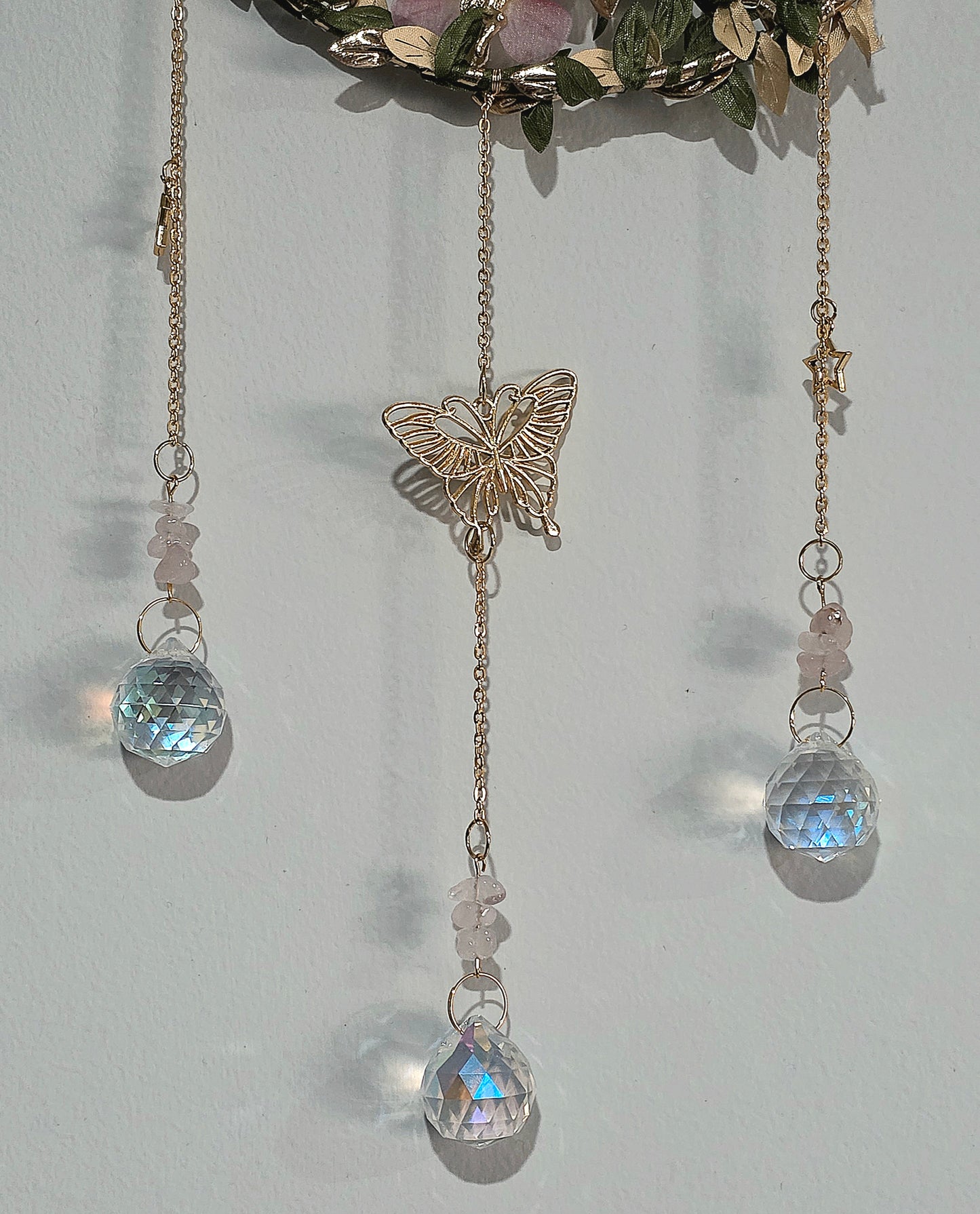Celestial Moon & Butterfly with Quartz Crystal Suncatcher
