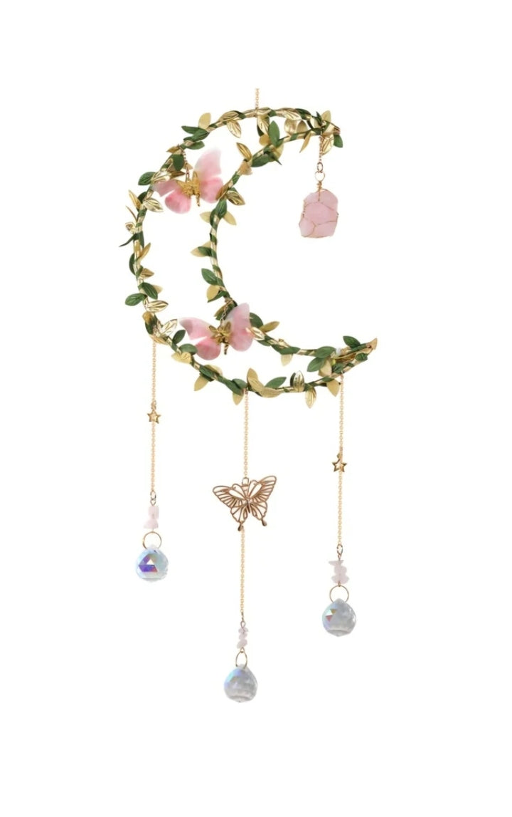Celestial Moon & Butterfly with Quartz Crystal Suncatcher