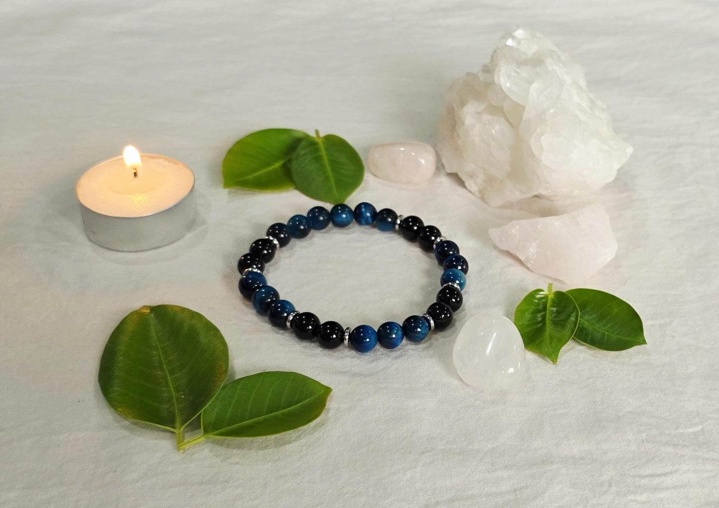 Confidence & Protection Bracelet | Blue Tiger Eye and Black Obsidian