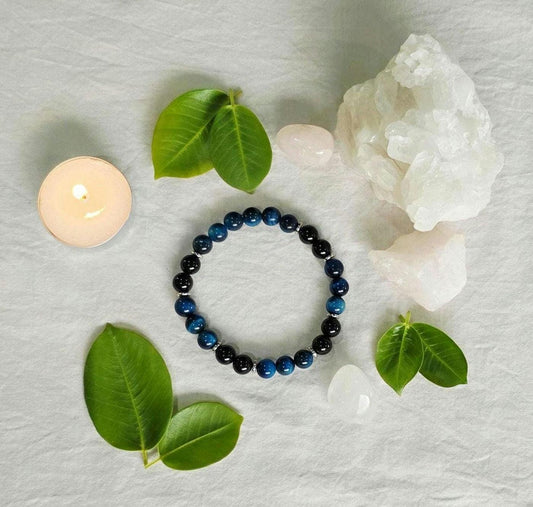 Confidence & Protection Bracelet | Blue Tiger Eye and Black Obsidian