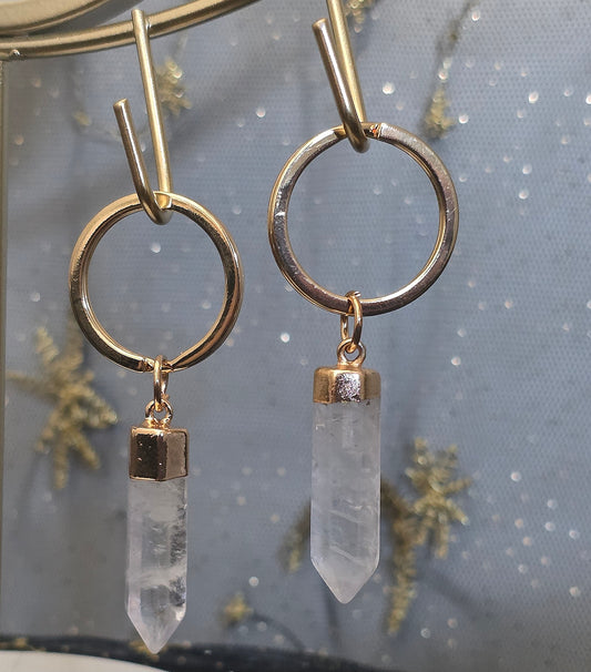 Clear Quartz or Amethyst Natural Crystal Key Ring